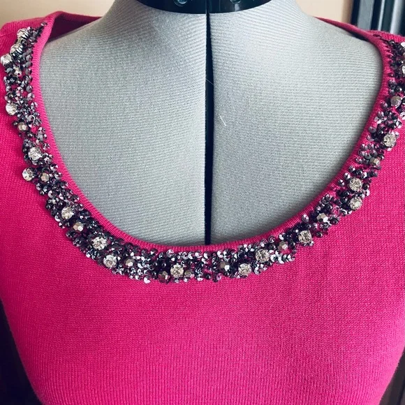 NWT Talbots Pink SP Top with Sparkling Neckline - Picture 3 of 6